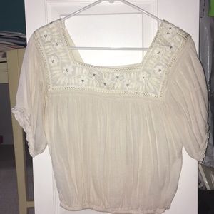 American Eagle Embroidered Cream Top